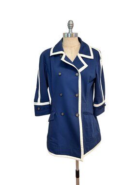 St. John Sport Womens Navy & White Double-Breasted Jacket Coat Small